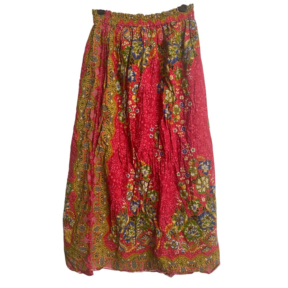 Bohemian Pink‎ Floral Paisley Batik Print Maxi Skirt Elastic Waist Festival Boho